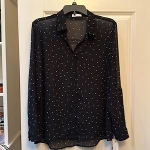 Sophie Rue sheer shirt.  Buttons, polka dots.   Navy with white polka dots.